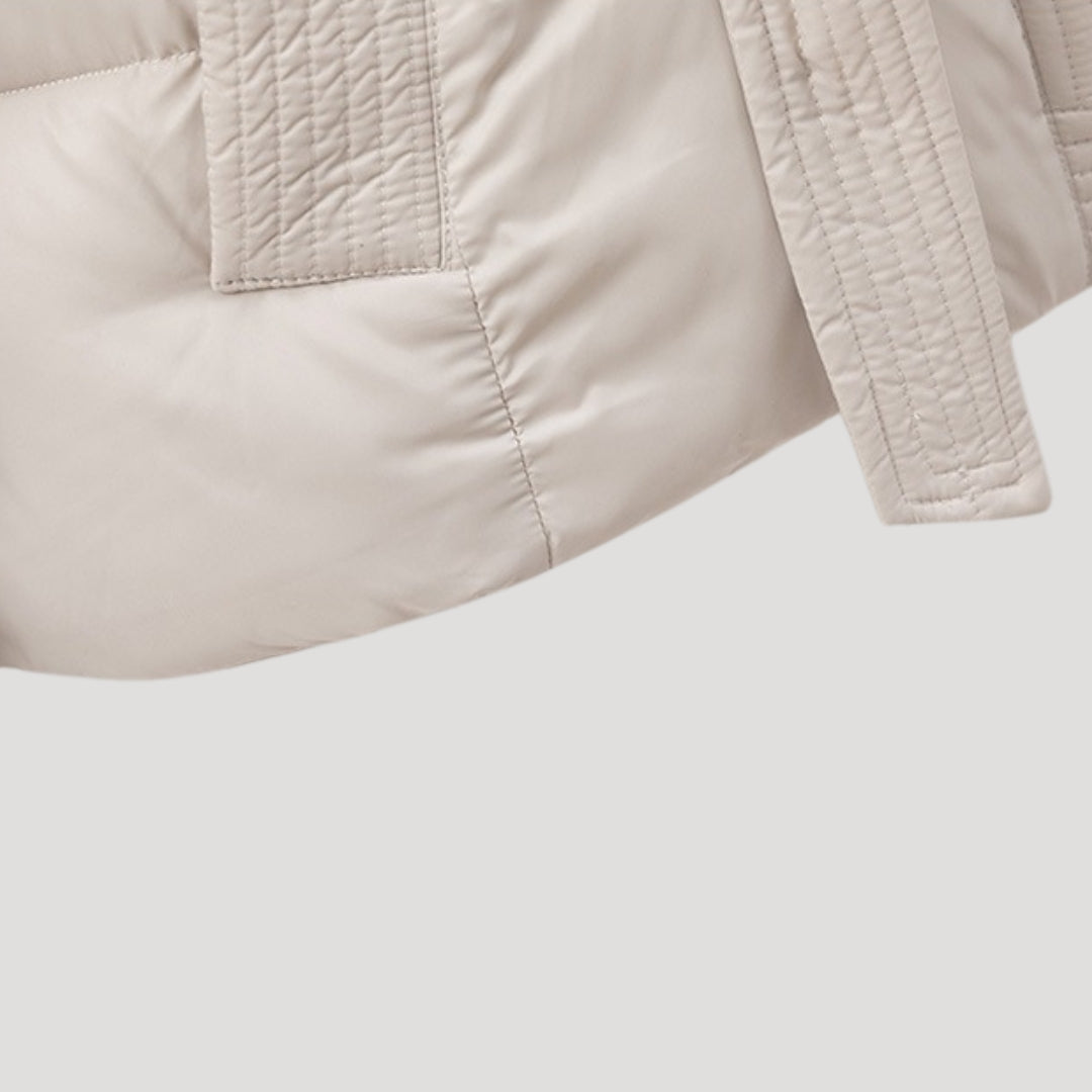 Belted hooded puffer jacket for women | Elara