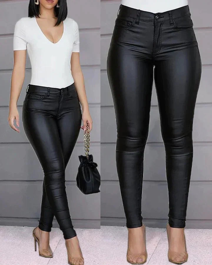 Faux leather stretch trousers for women | Zaya -1