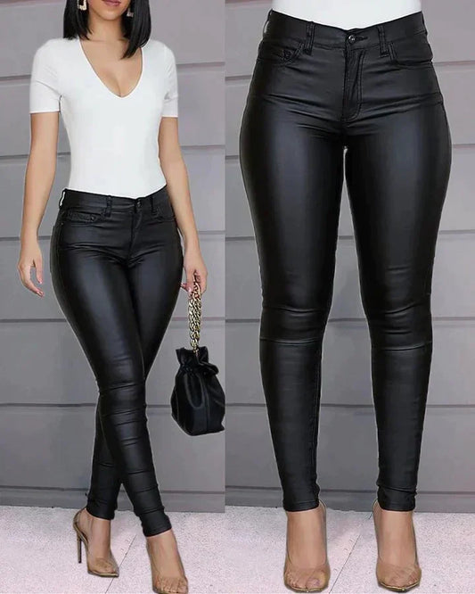 Faux leather stretch trousers for women | Zaya -1