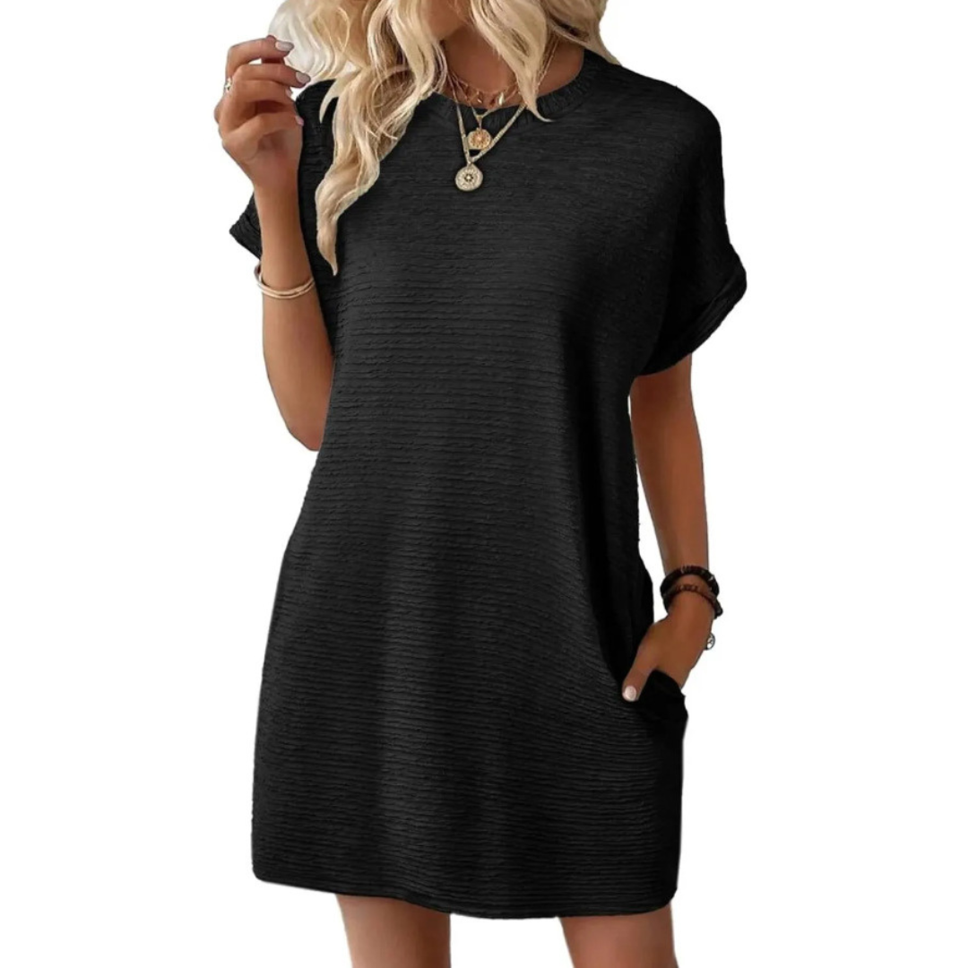 Casual minimalist round-neck summer dress for women | Evasha -9