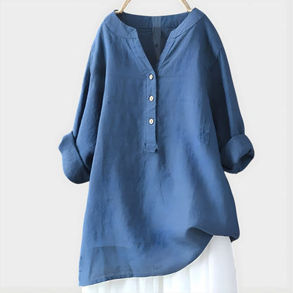 Elegant V-neck blouse with relaxed silhouette for women | Veronique