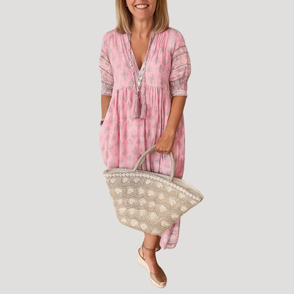 Boho midi dress with printed design for women | Liora