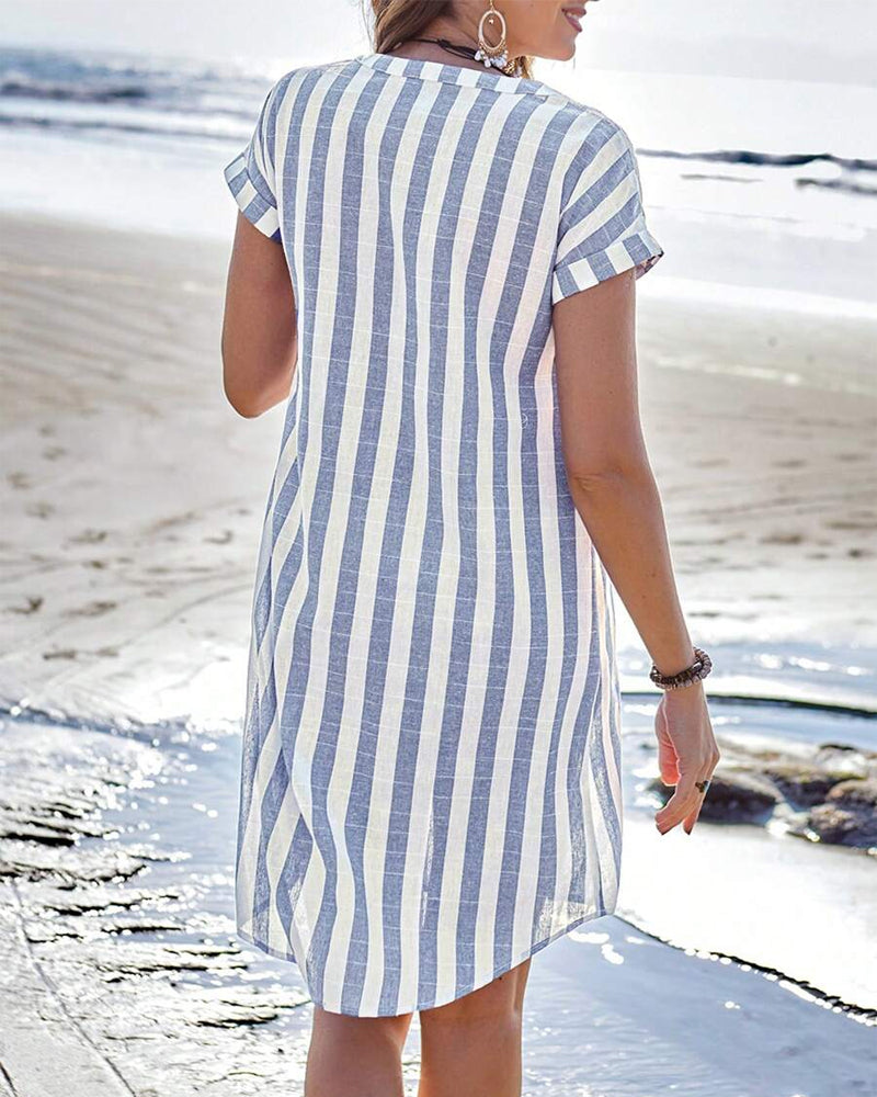 Classic striped relaxed everyday dress for women | Pamela -2
