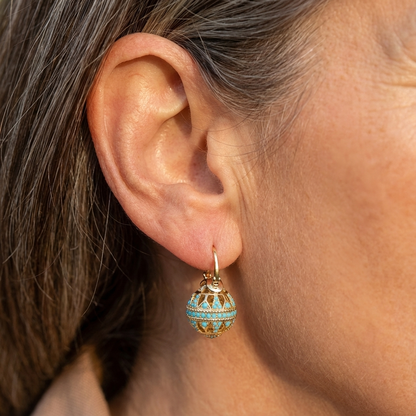 Globe drop earrings with filigree-inspired detail for women | Elowyn