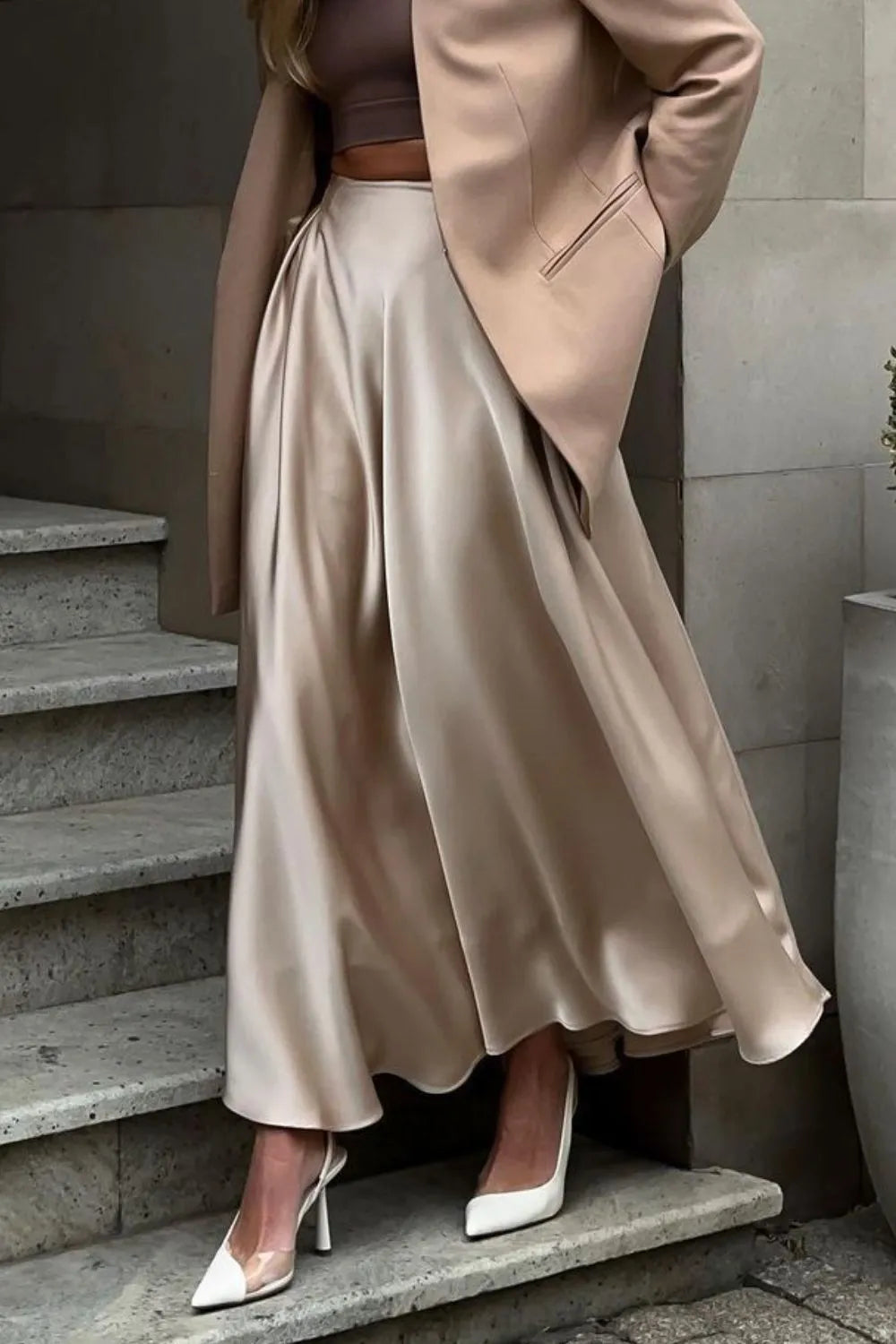 Satin maxi skirt for women -1