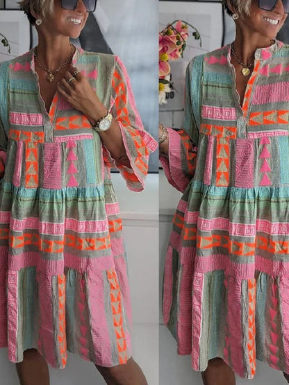 Chic V-neck cotton hemp summer dress for women | Ava