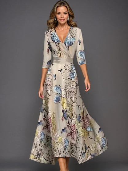 Classic floral V-neck maxi dress for women | Zoe