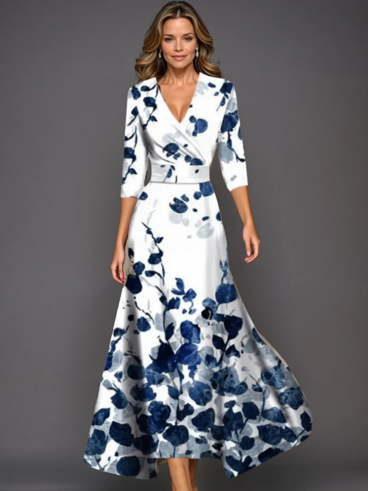 Classic floral V-neck maxi dress for women | Zoe