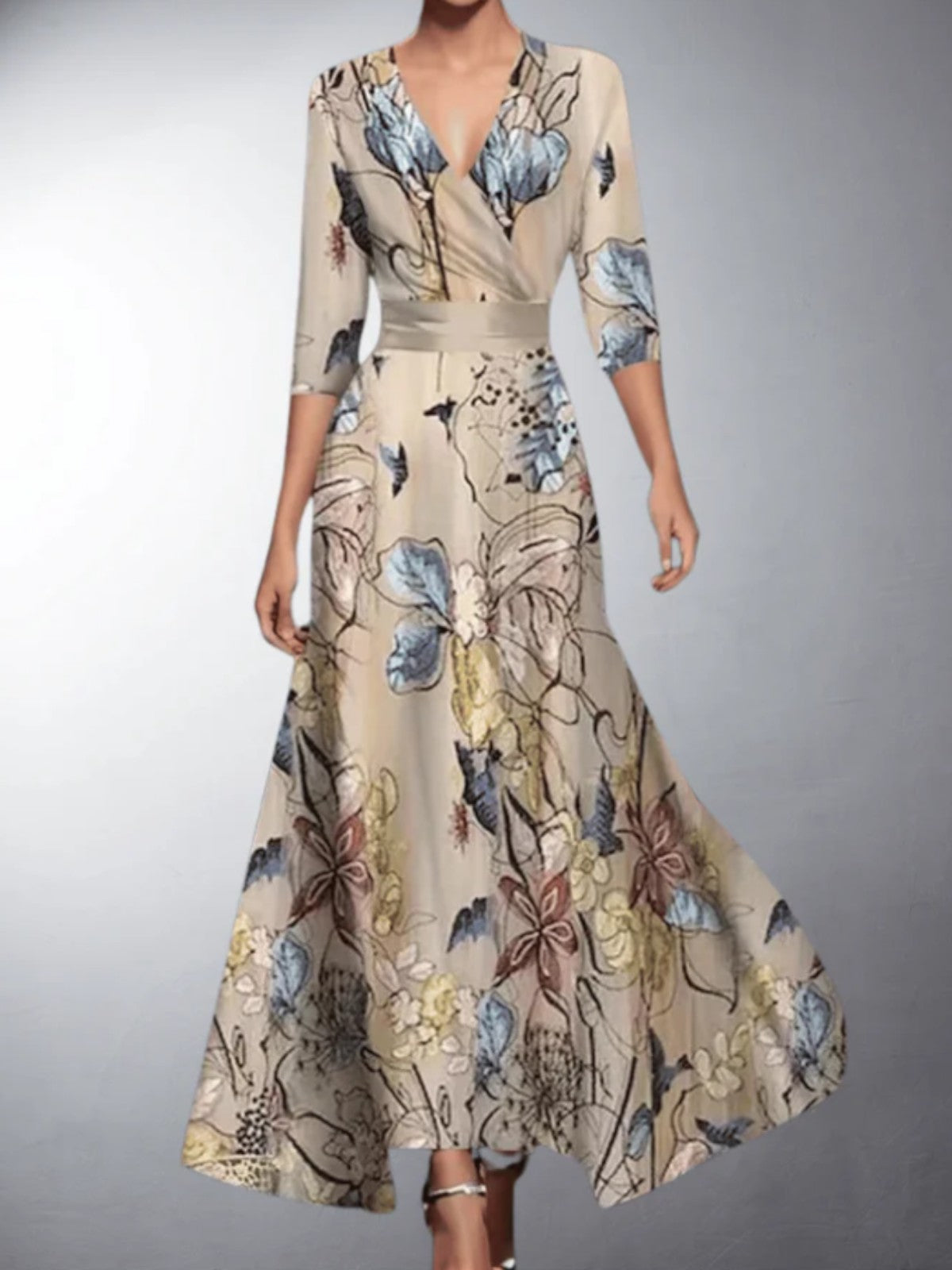 Classic floral V-neck maxi dress for women | Zoe