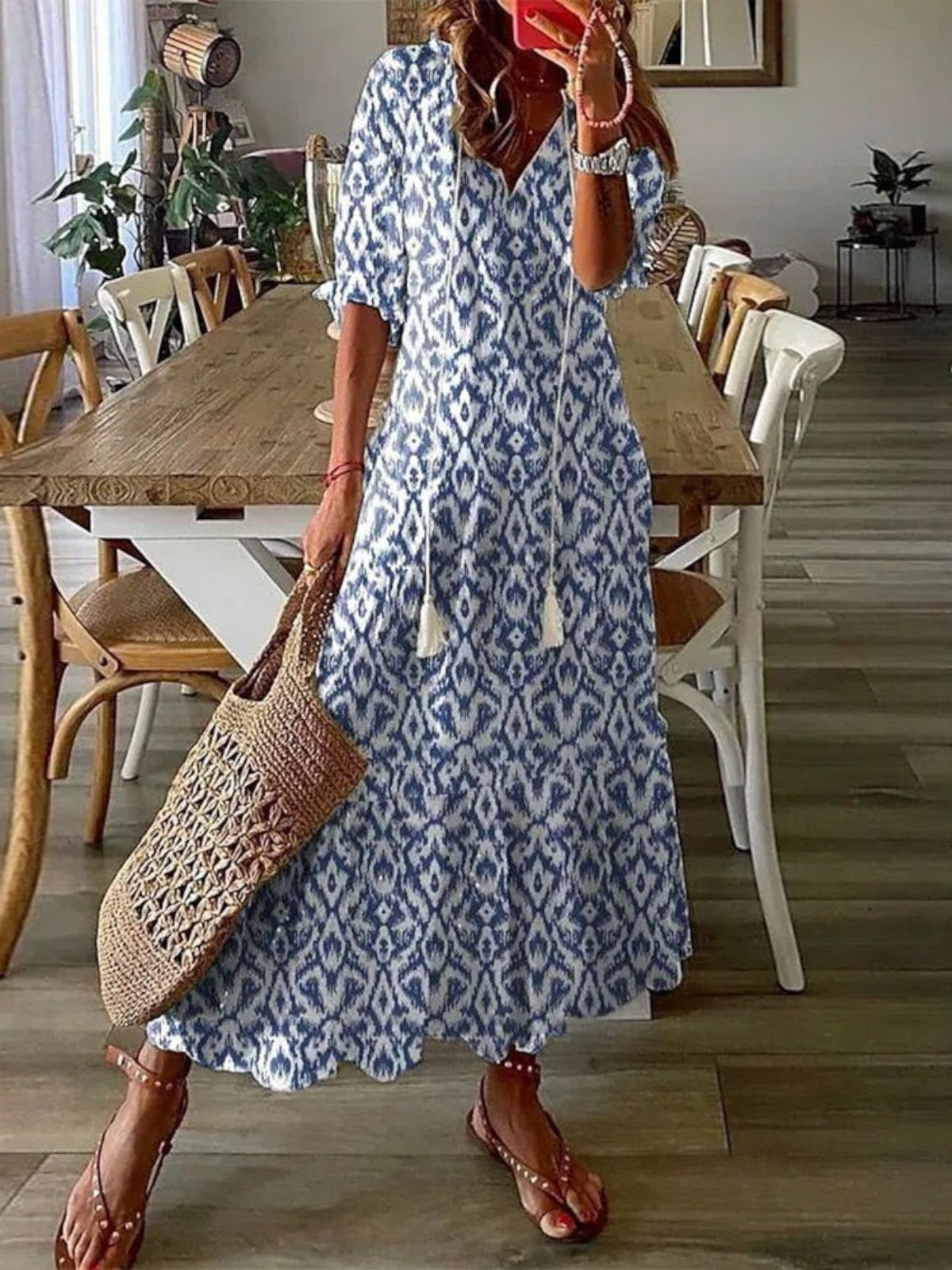 Boho vintage V-neck summer dress for women | Sophia