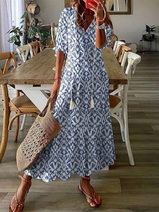 Boho vintage V-neck summer dress for women | Sophia