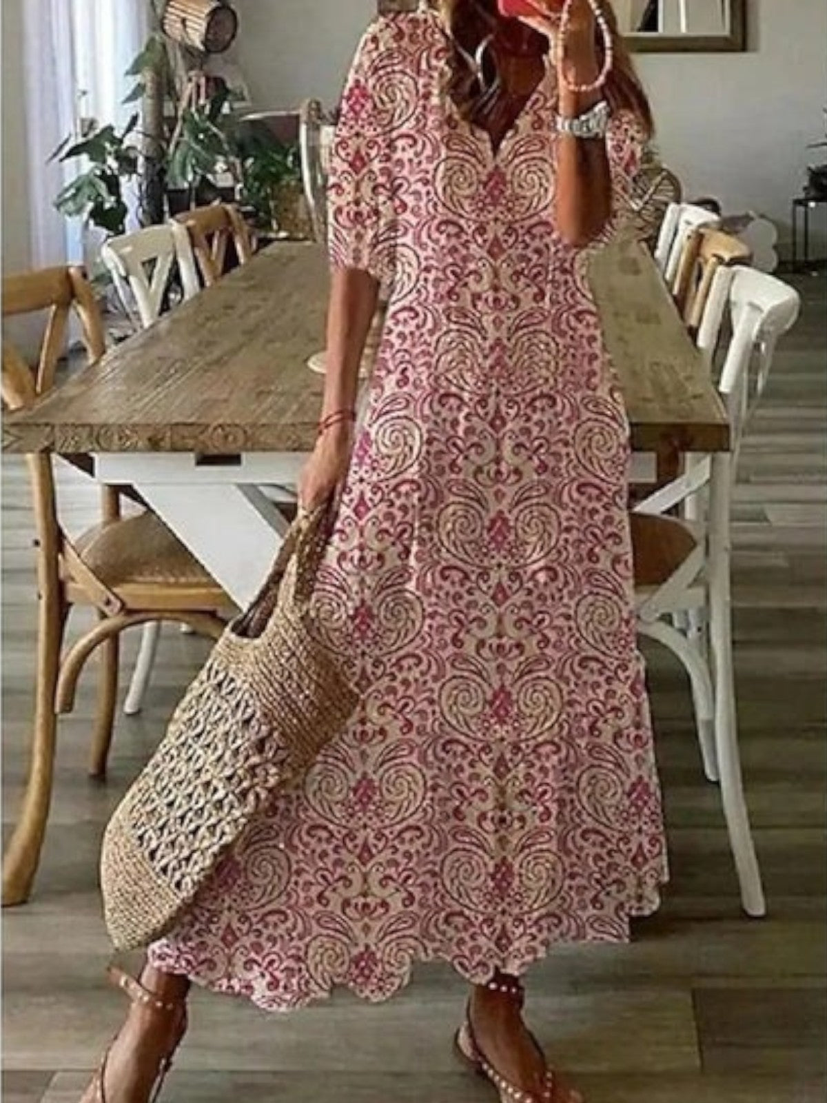 Boho vintage V-neck summer dress for women | Sophia