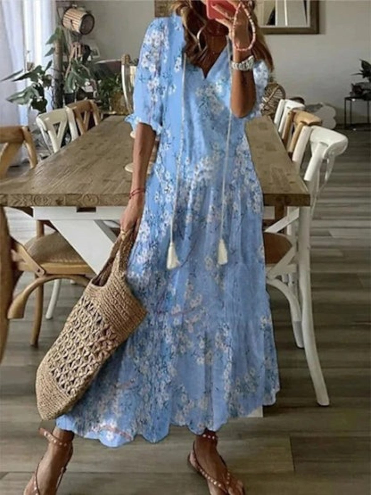 Boho vintage V-neck summer dress for women | Sophia