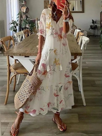 Boho vintage V-neck summer dress for women | Sophia