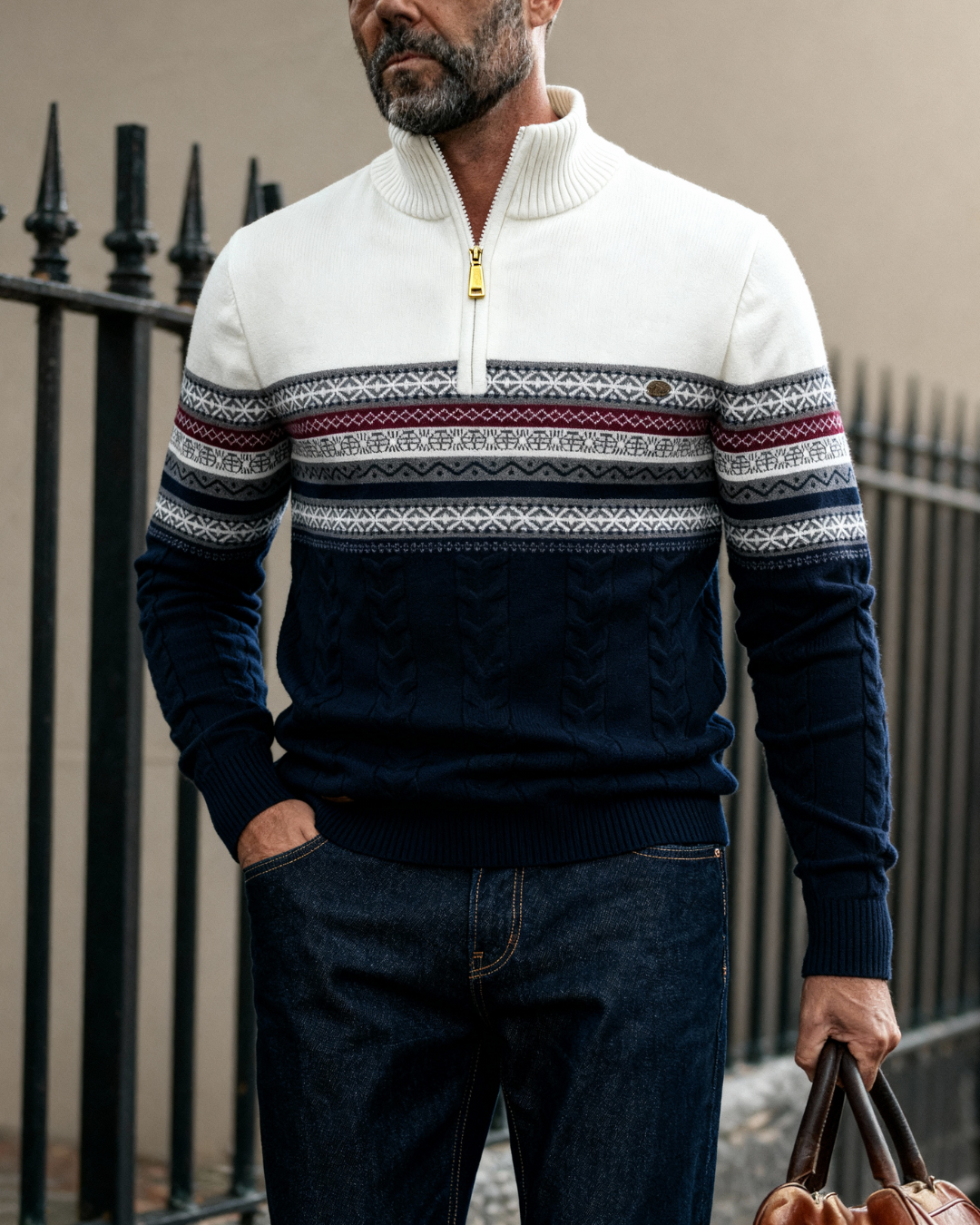 Classic zip-up everyday pullover jumper for men | Soho -2
