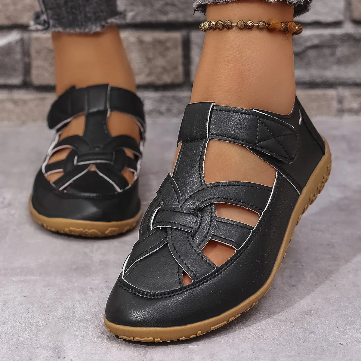 Cutout sandals velcro straps for women -2