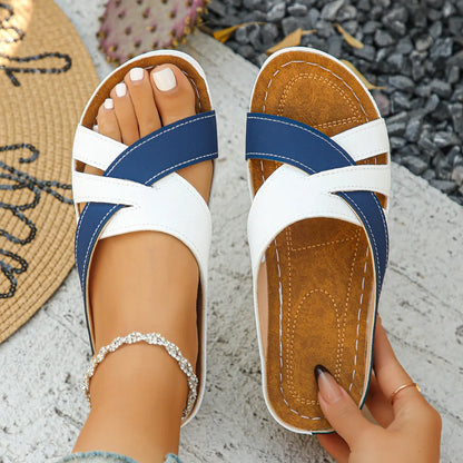 Classic cross-strap low heel sandals for women -4