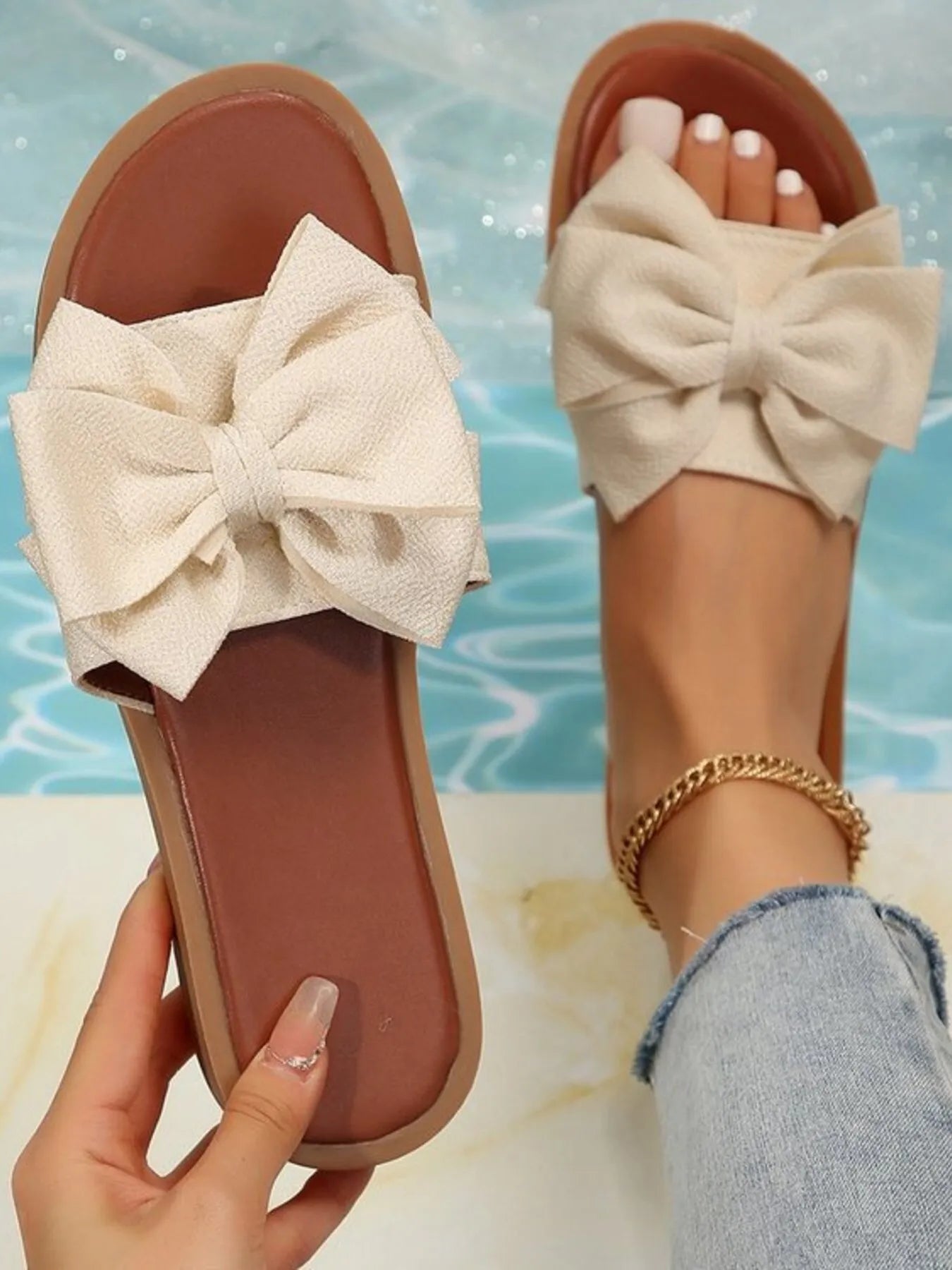 Elegant bow slide sandals for women -1