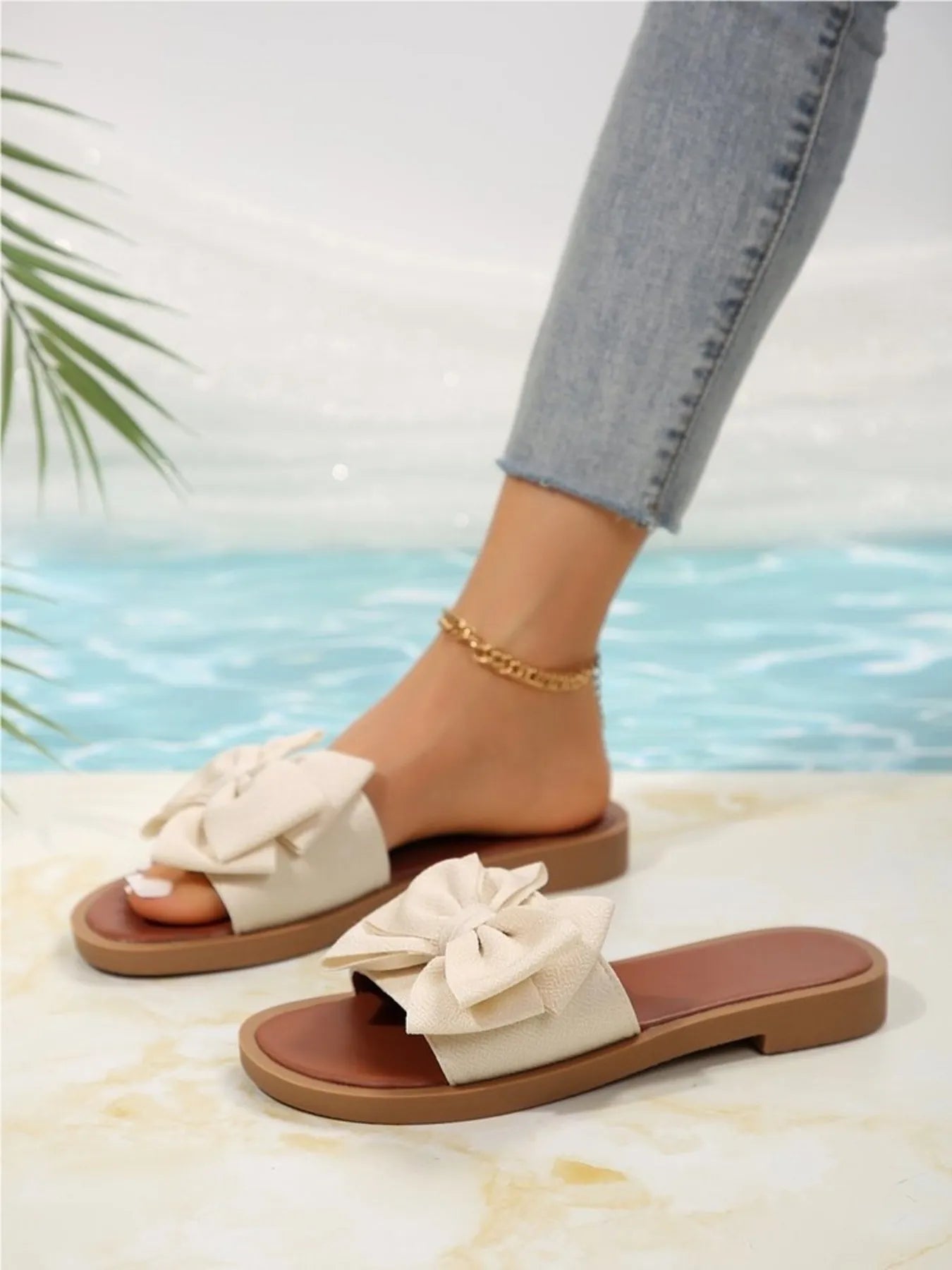 Elegant bow slide sandals for women -2