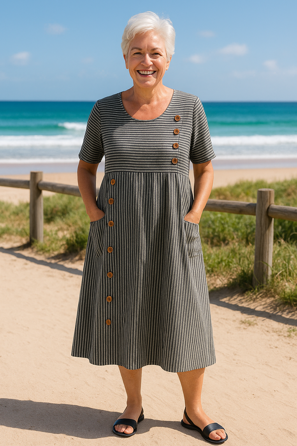 Striped midi dress for women | Brienne