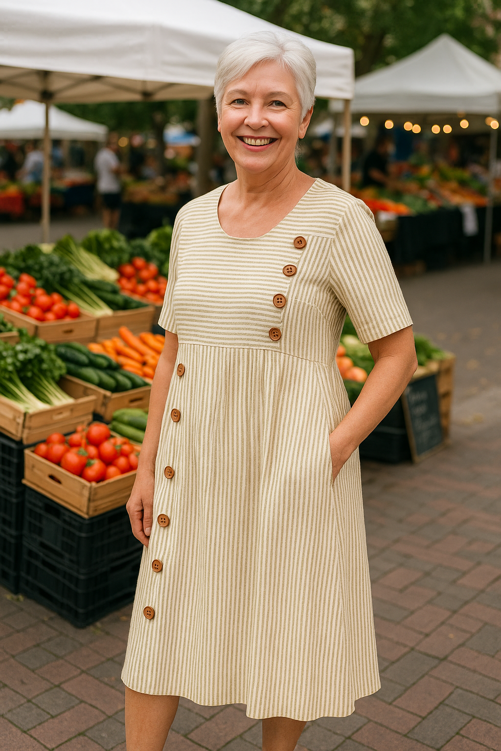 Striped midi dress for women | Brienne