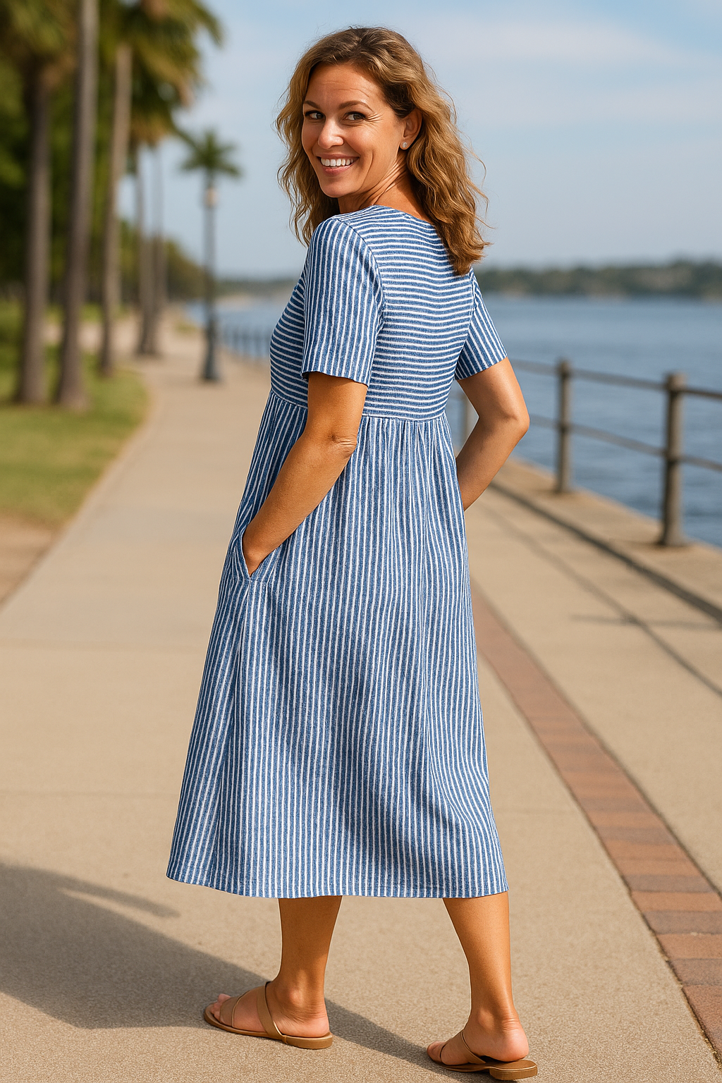 Striped midi dress for women | Louise