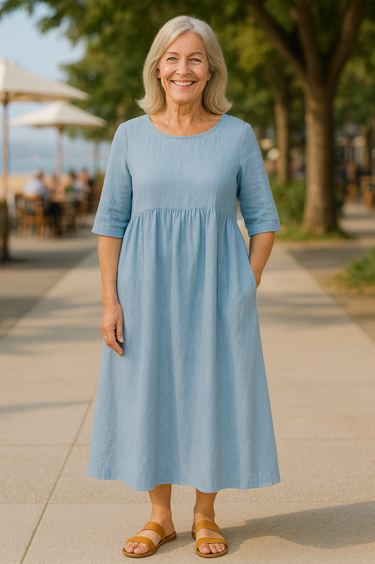 Cotton pocket midi dress for women | Anora