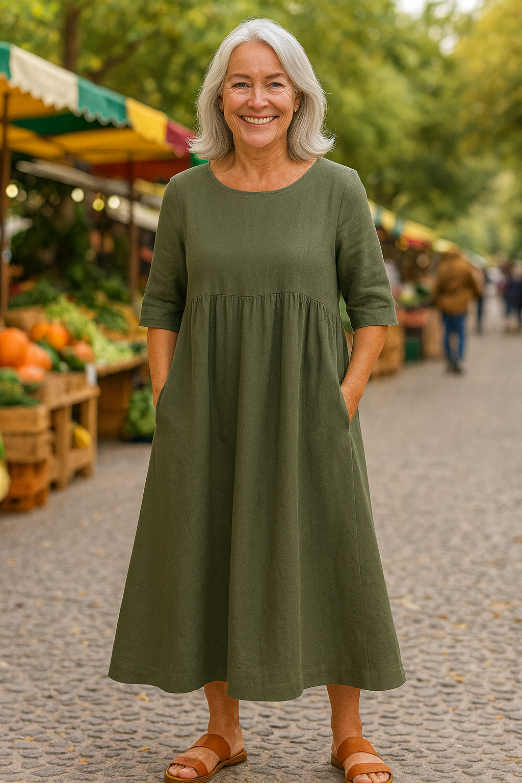 Cotton pocket midi dress for women | Anora