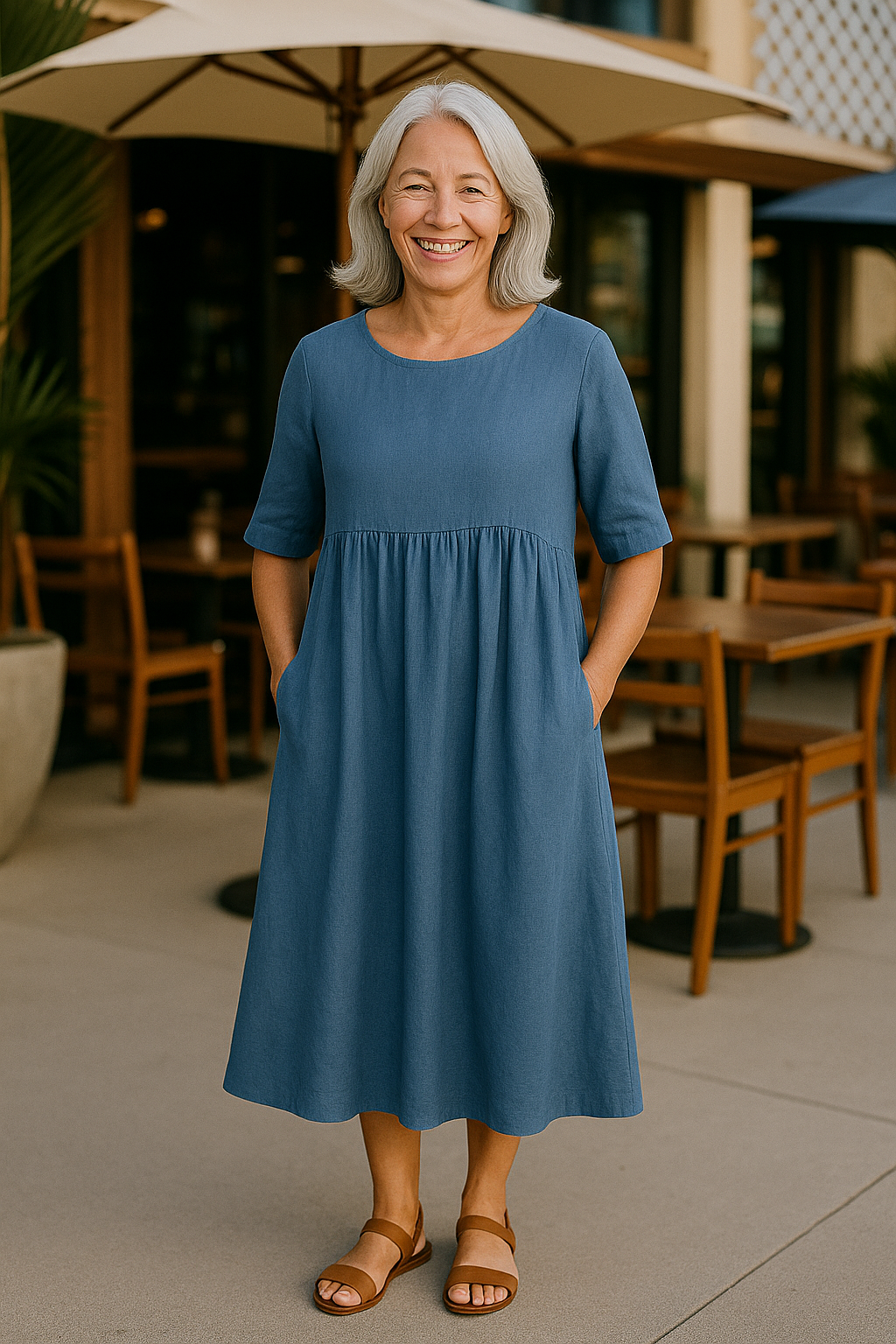 Cotton pocket midi dress for women | Anora