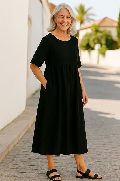 Cotton pocket midi dress for women | Anora