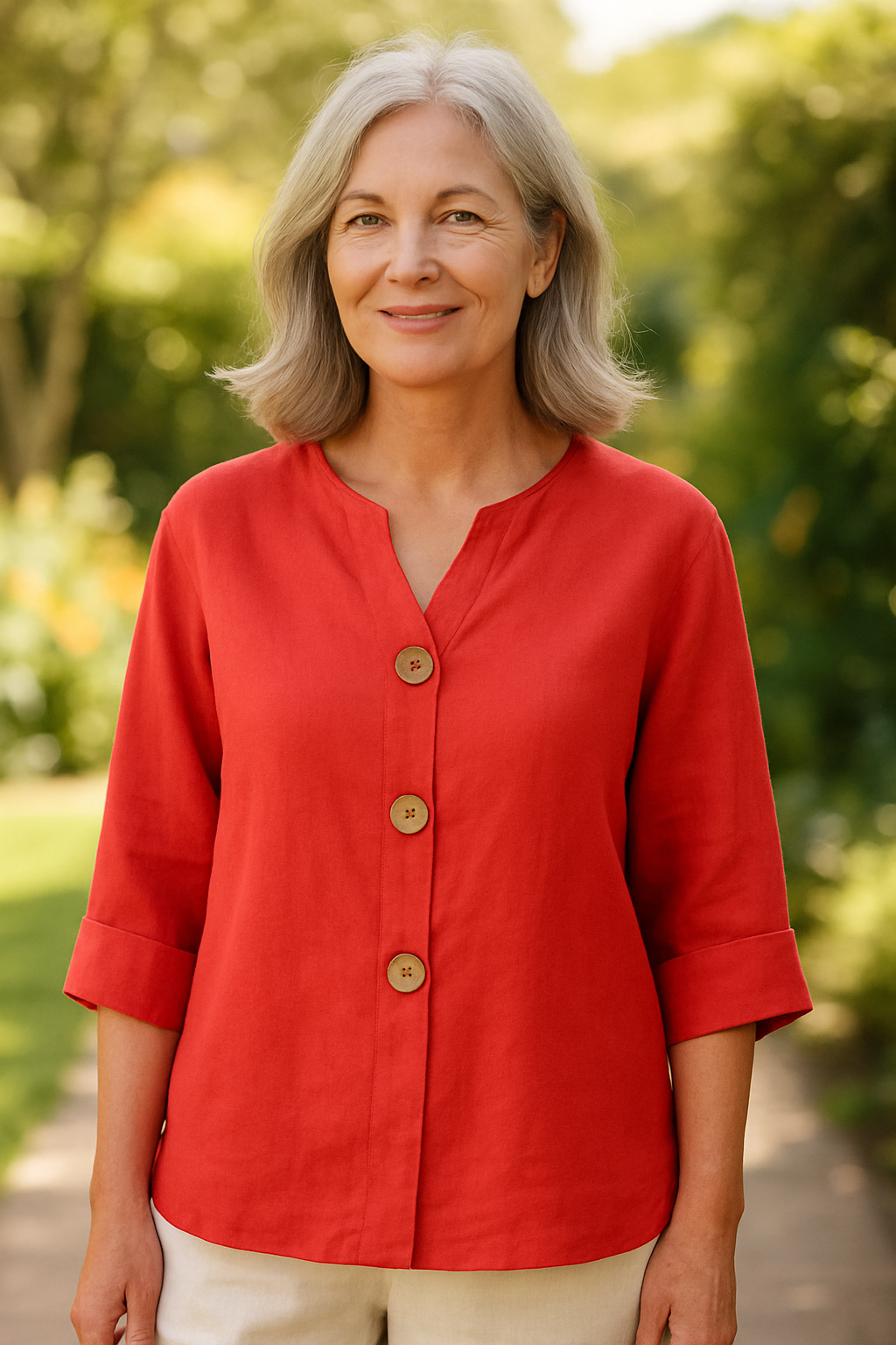 Cotton-linen button blouse for women | Sage