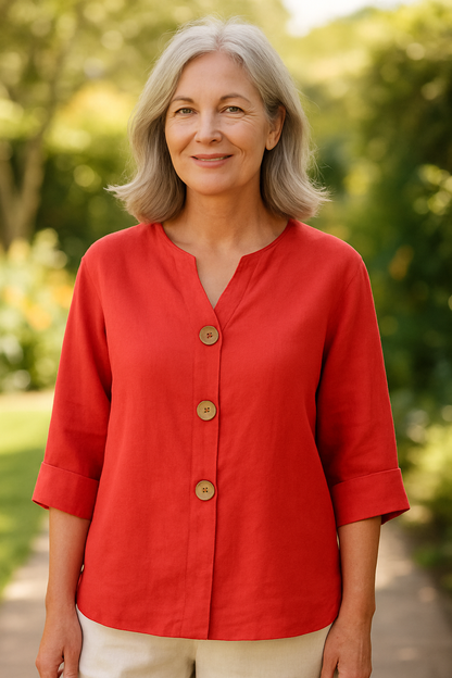 Cotton-linen button blouse for women | Sage