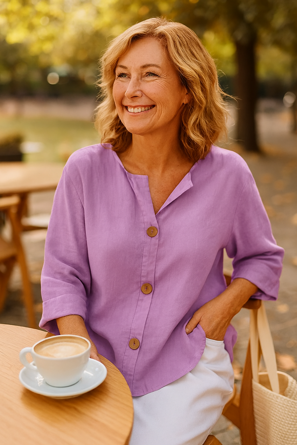Cotton-linen button blouse for women | Sage