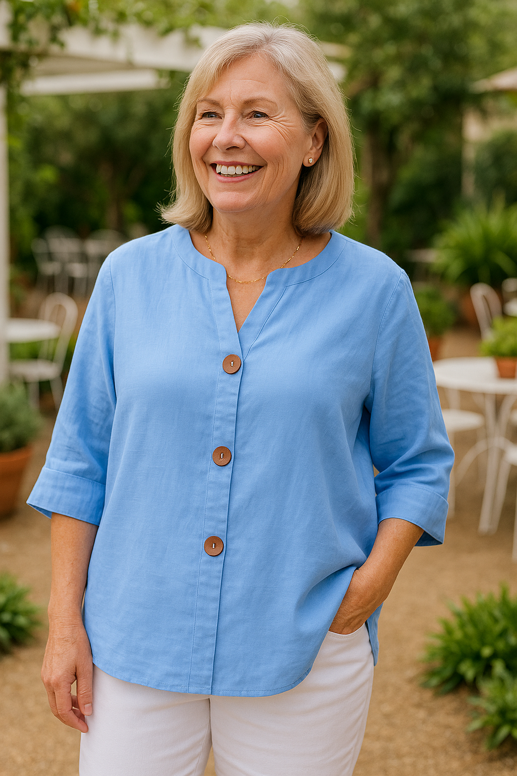 Cotton-linen button blouse for women | Sage
