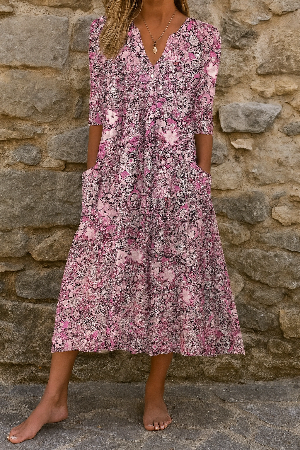 Elegant dress with V-neck for women | Harlow