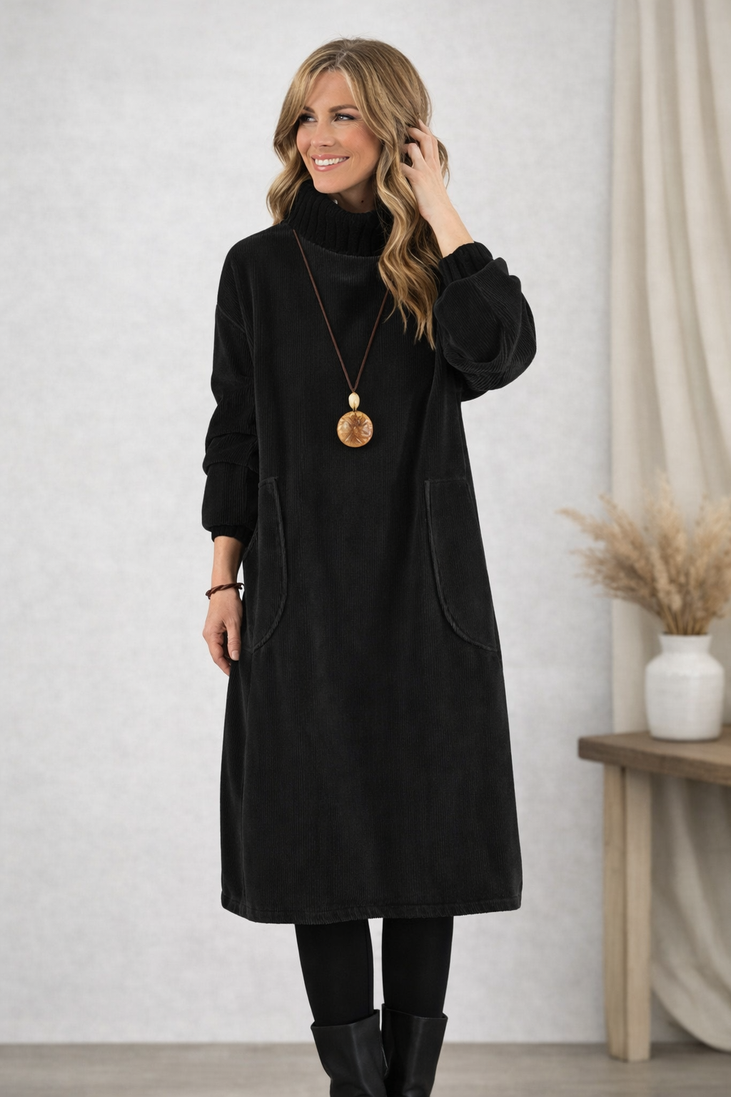 Cosy turtleneck knit midi sweater dress for women | Evelyn -2
