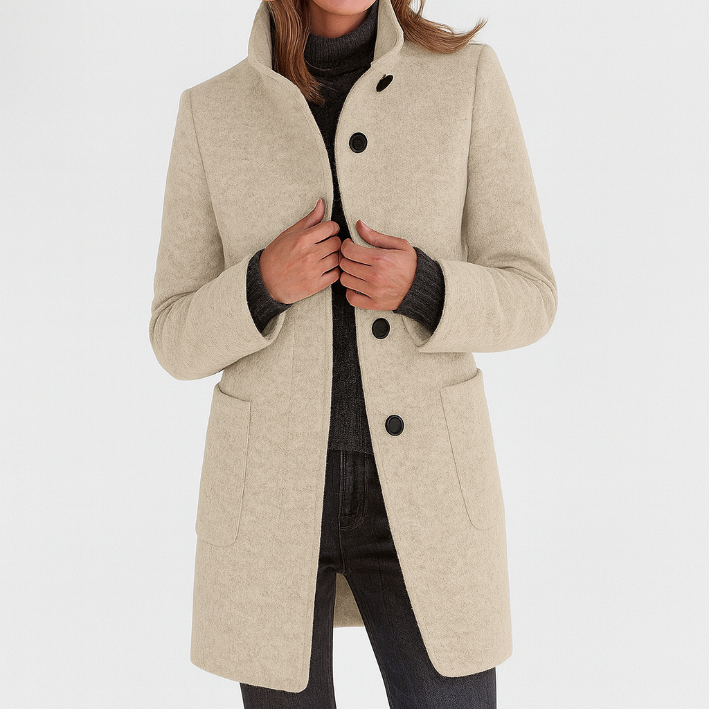 Classic high-collar elegant everyday coat for women | Ava -9