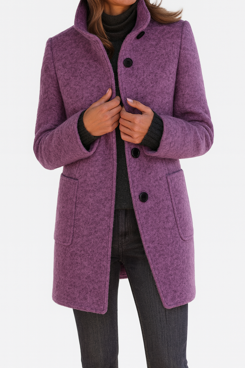 Classic high-collar elegant everyday coat for women | Ava -5