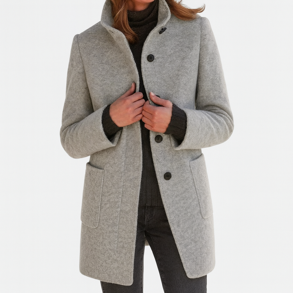 Classic high-collar elegant everyday coat for women | Ava -3