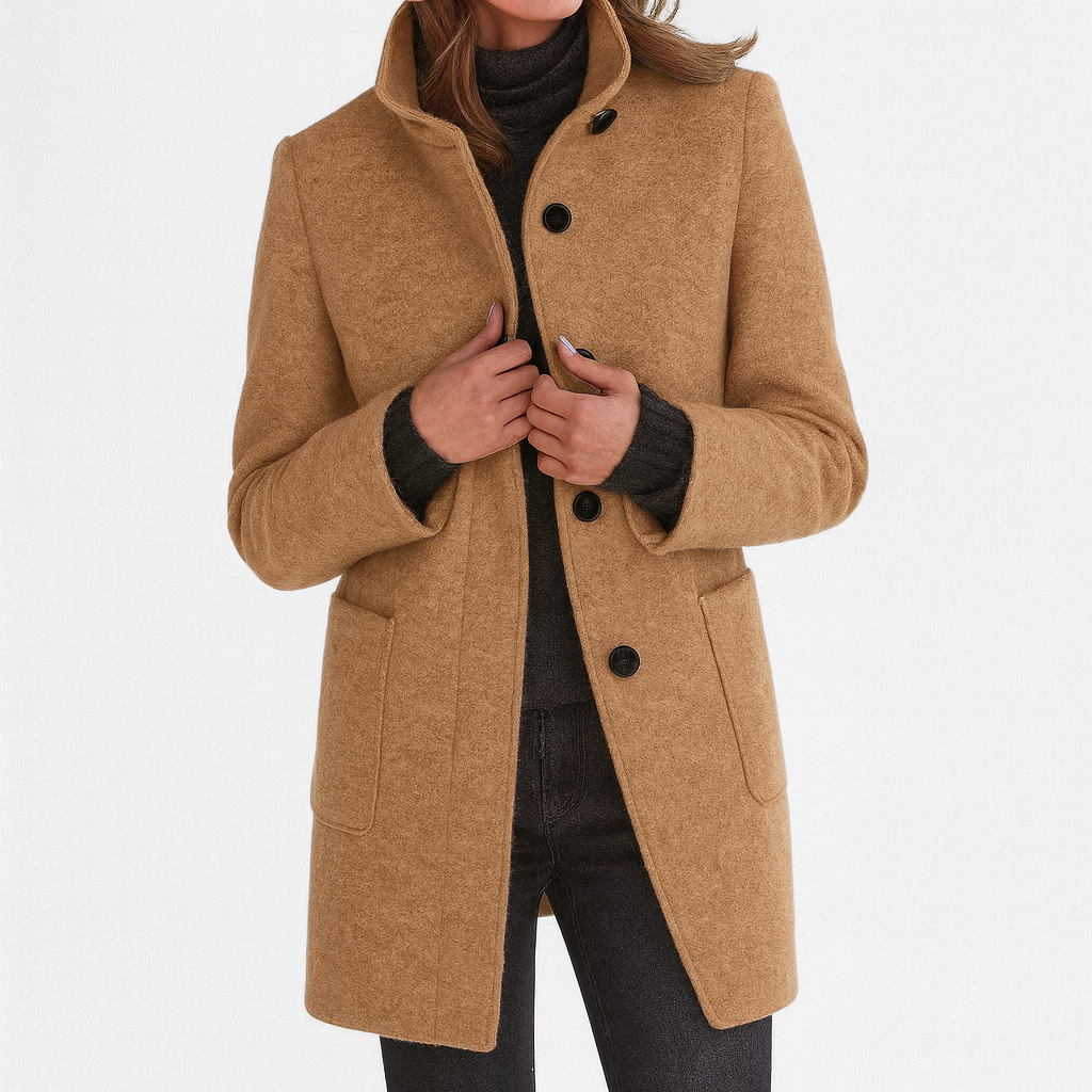 Classic high-collar elegant everyday coat for women | Ava -7