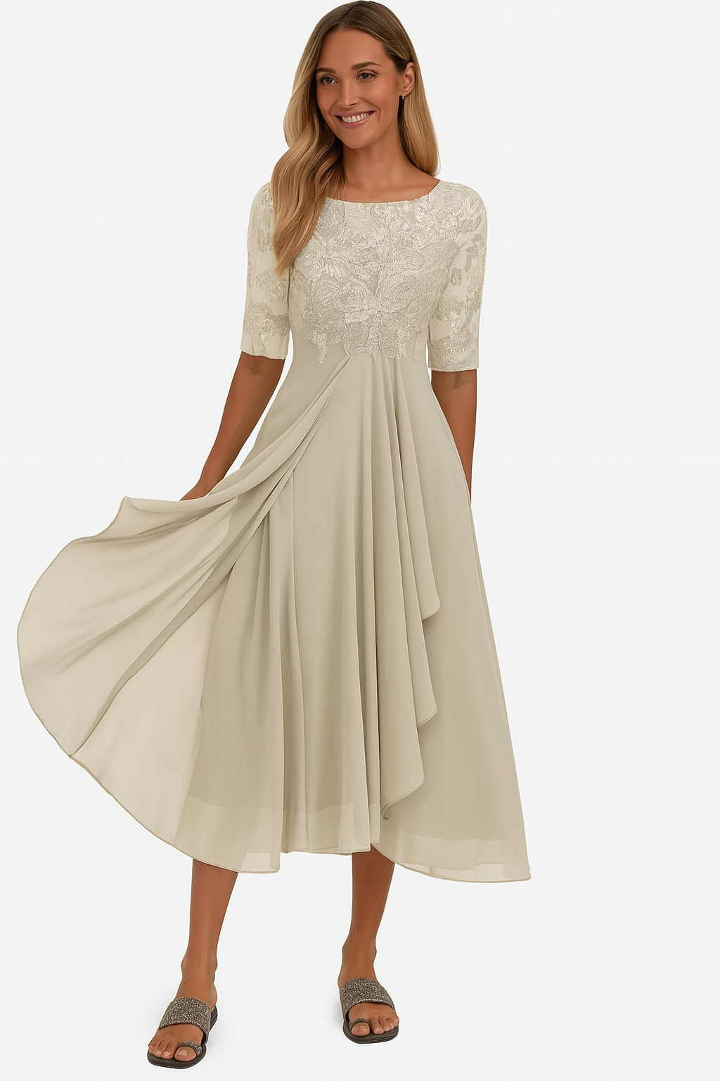 Elegant lace chiffon dress for women | Marielle -2