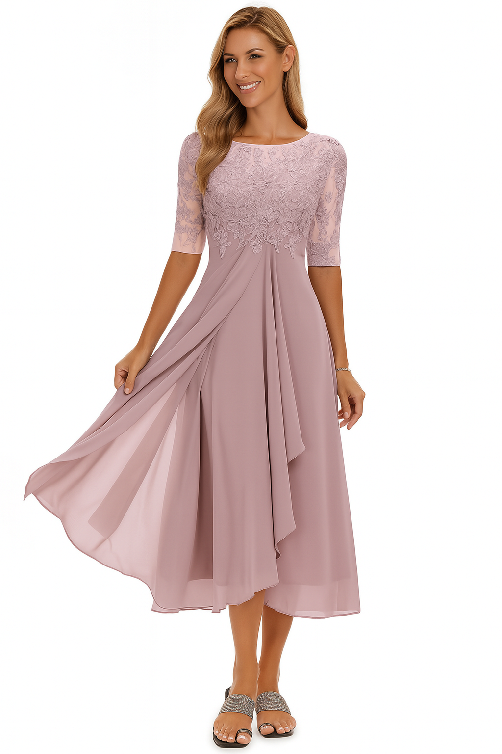 Elegant lace chiffon dress for women | Marielle -3