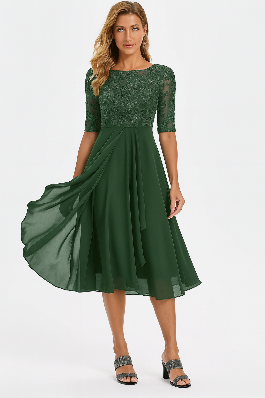 Elegant lace chiffon dress for women | Marielle -4