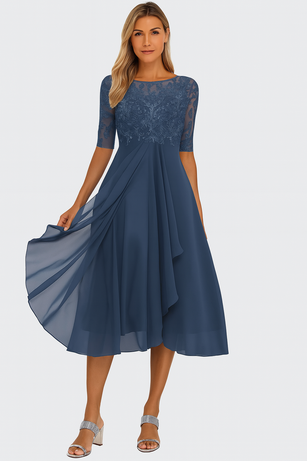 Elegant lace chiffon dress for women | Marielle -5