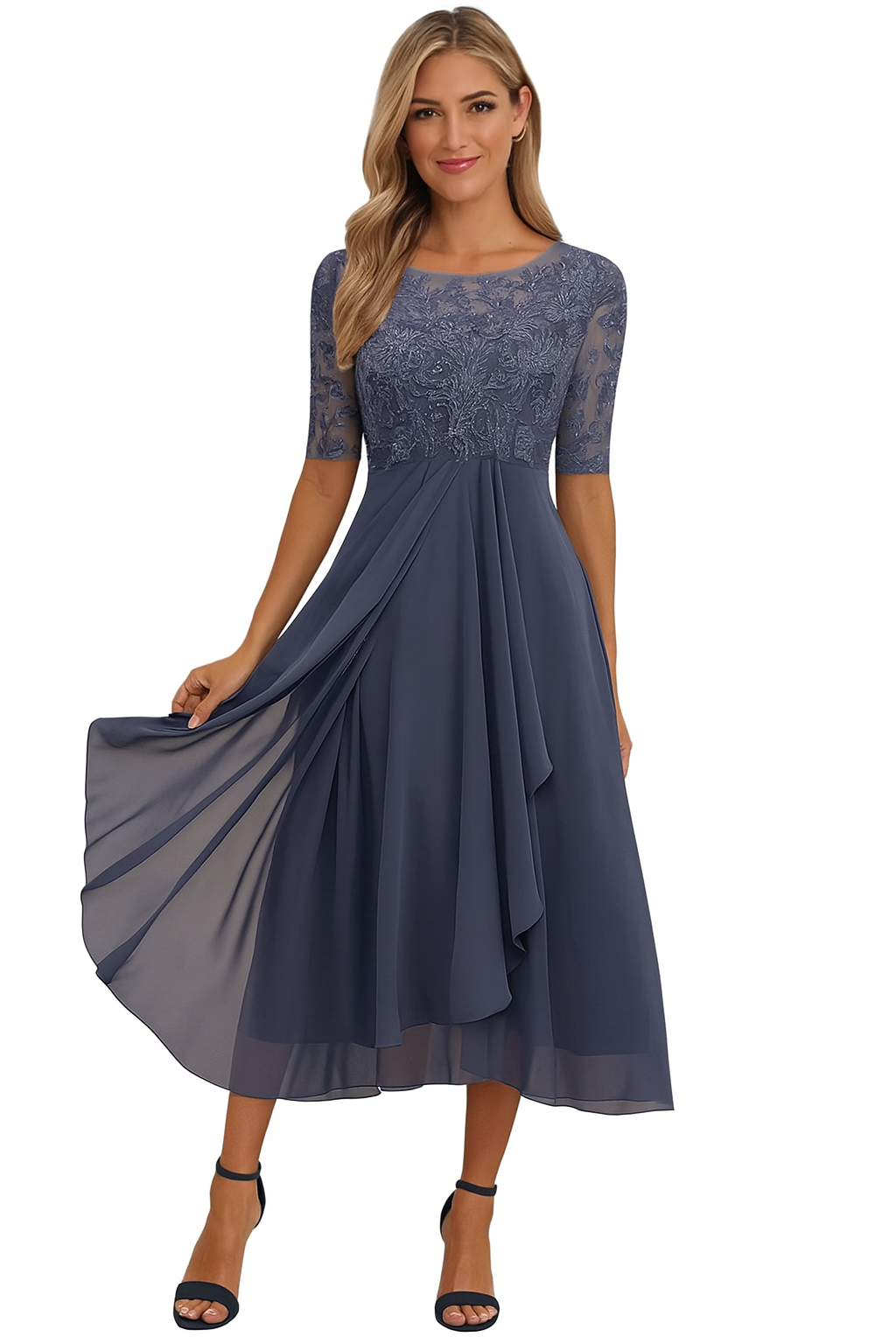 Elegant lace chiffon dress for women | Marielle -6