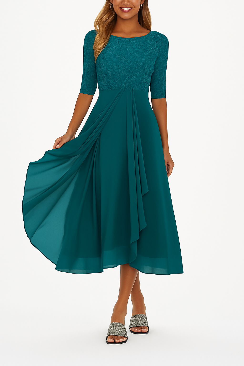 Elegant lace chiffon dress for women | Marielle -7