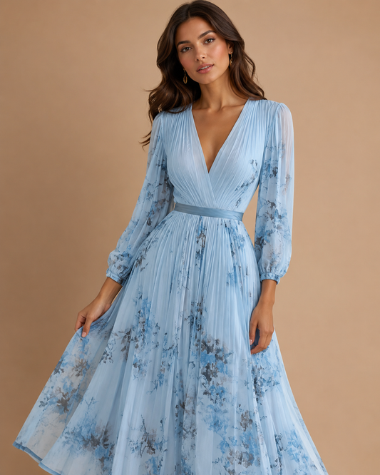 Elegant pleated everyday maxi dress for women | Rowella