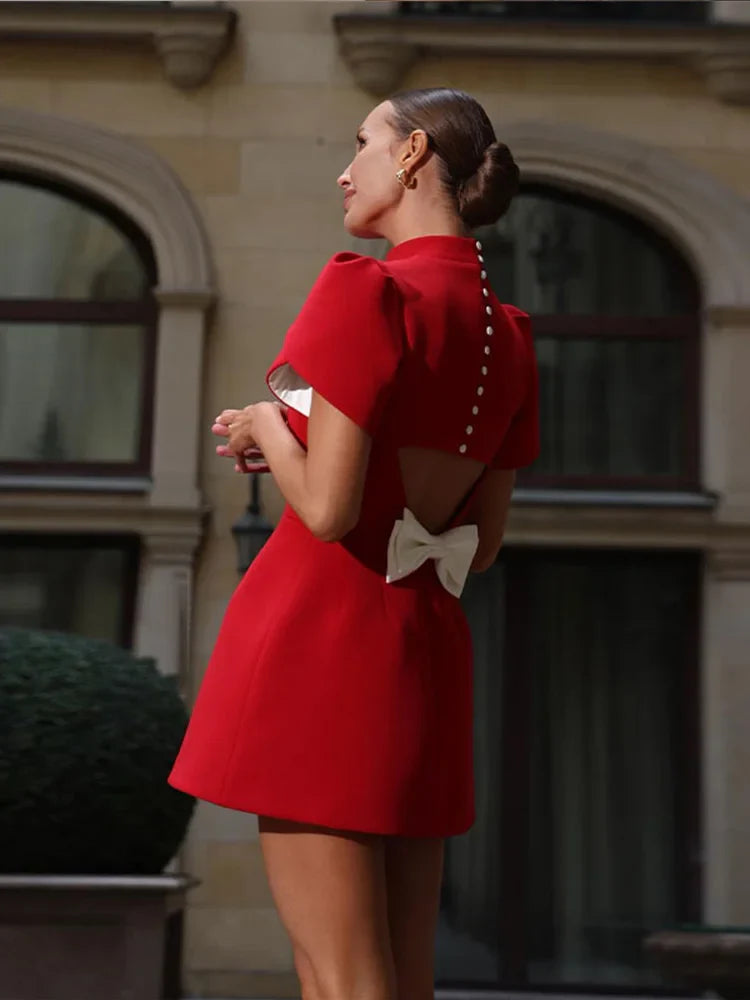 Mini dress with structured shoulders for women | Christin