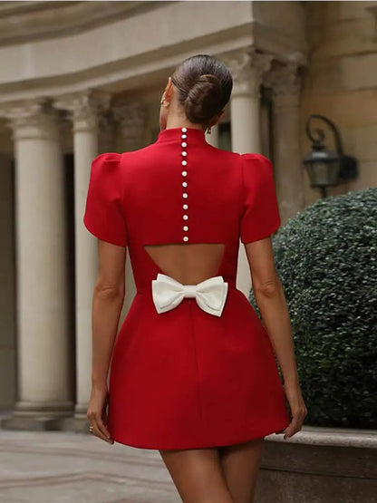 Mini dress with structured shoulders for women | Christin