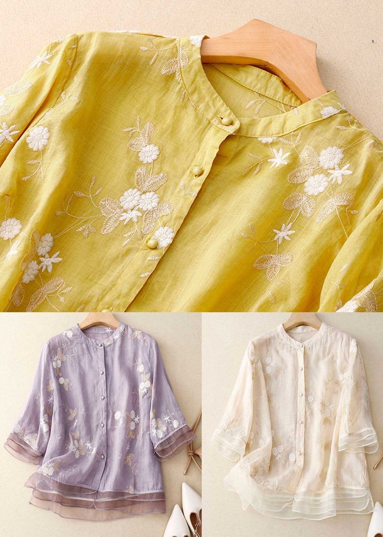 Embroidered cotton top blouse for women | Eloise -5